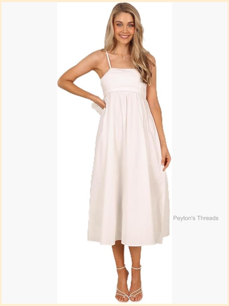 Alice Bow Back Midi Dress With Pleated Bust Adjustable Straps